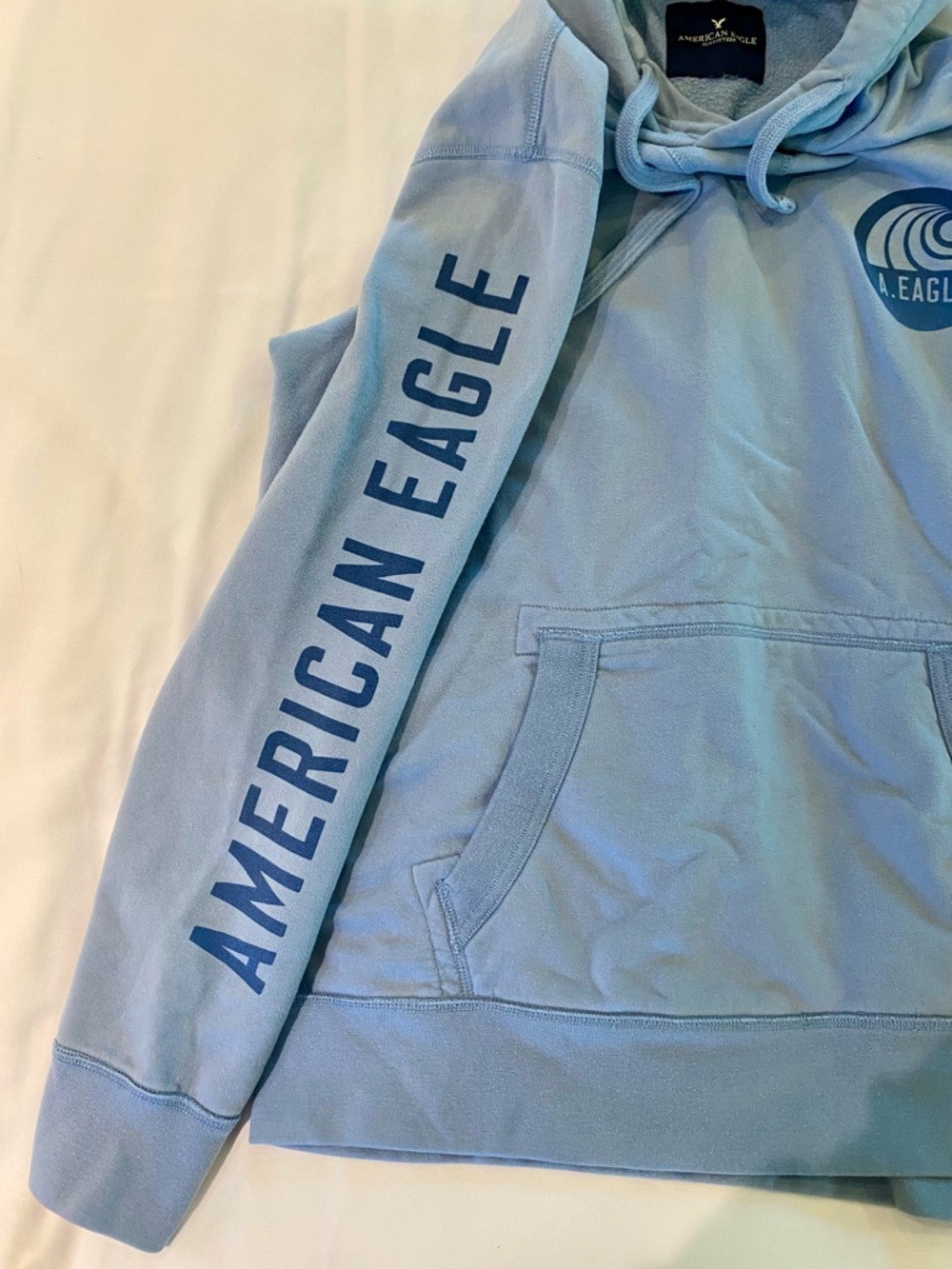 American Eagle Light Blue Hooded Pullover Sweatshirt - Picture 3 of 4